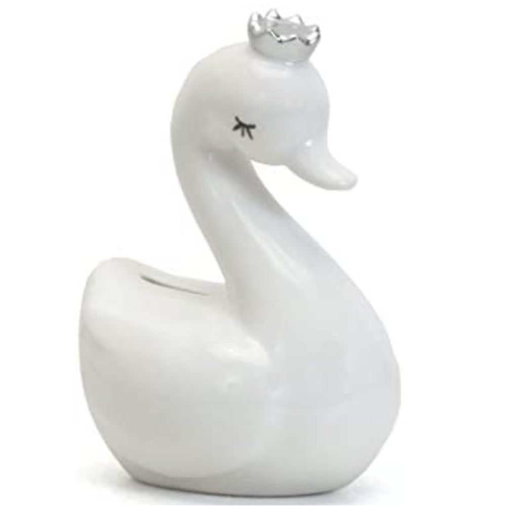 Child to Cherish - Ceramic Swan Piggy Bank in (Silver)